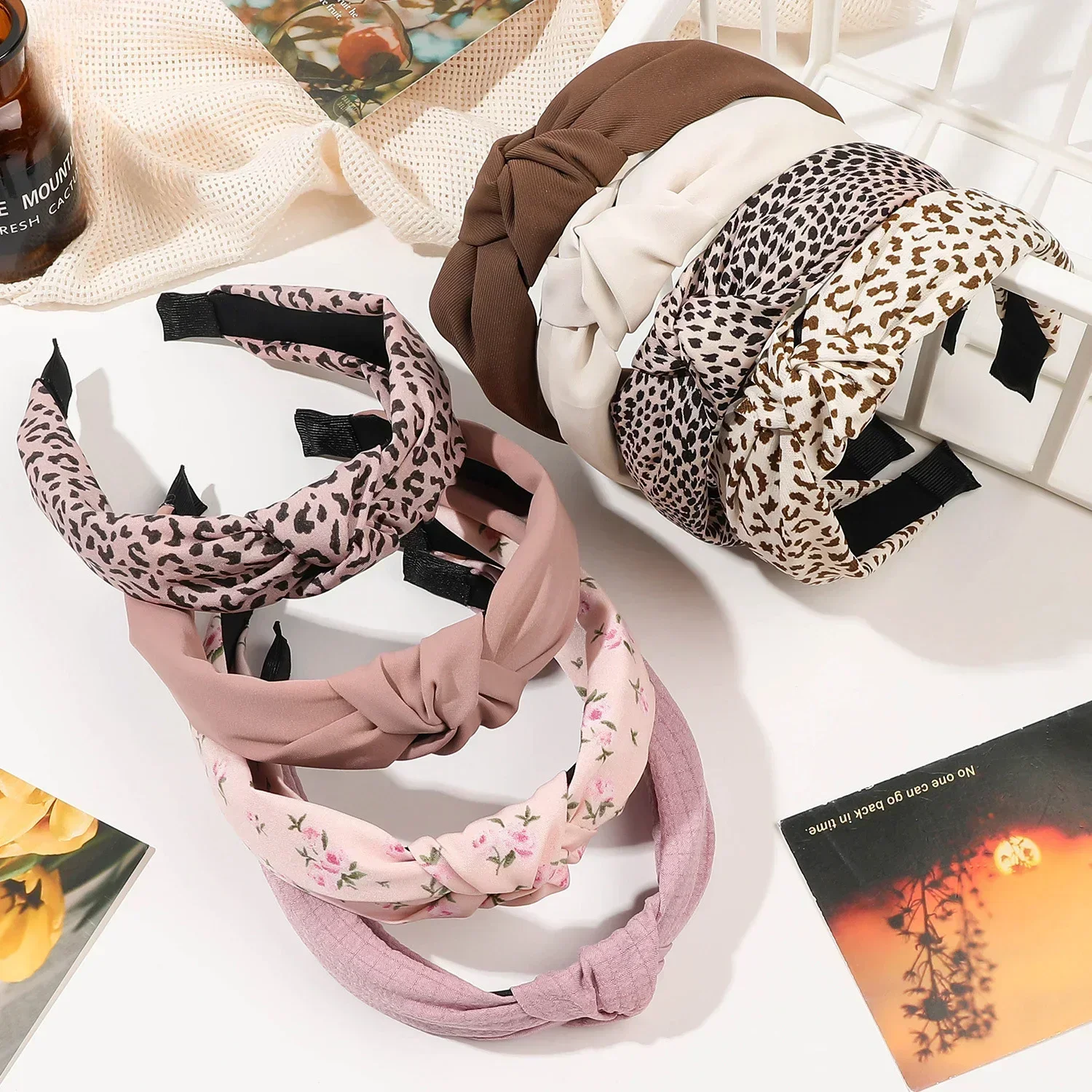 

12cm Women's Fabric Leopard Print Knot Headwear Summer Wide-brimmed Simple Hair Headband Festival Girls Hair Accessories Gift