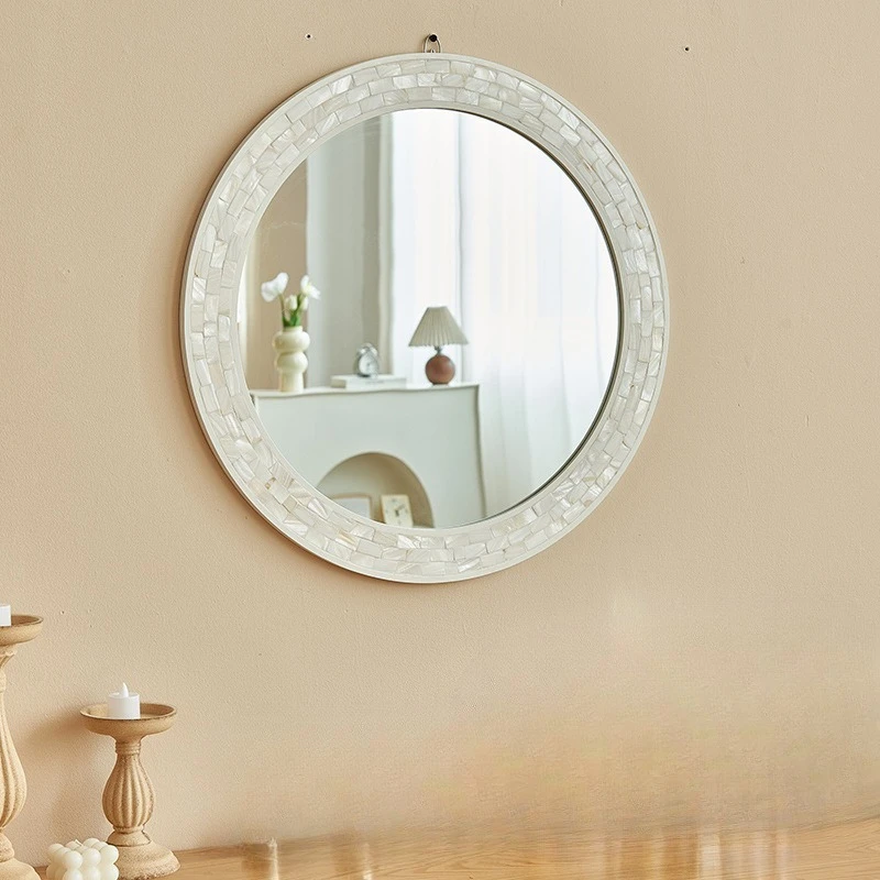 

Shell bathroom mirror round entrance wall hanging decorative mirror wall sticker villa clubhouse wall bathroom hanging mirror
