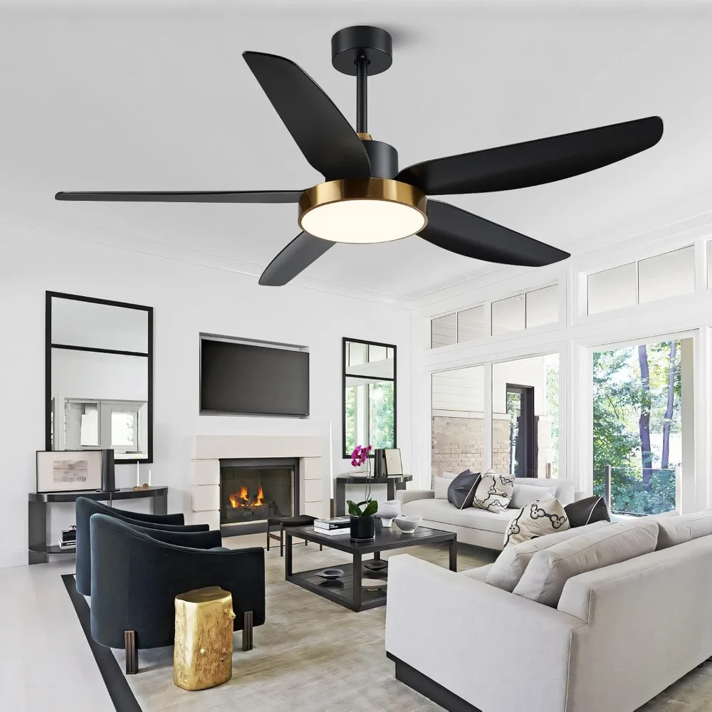 Ceiling Fan with Light and Remote Control,56''Ceiling Fan with 3 Color Lights,Memory Function,5 Blades,6 Speeds