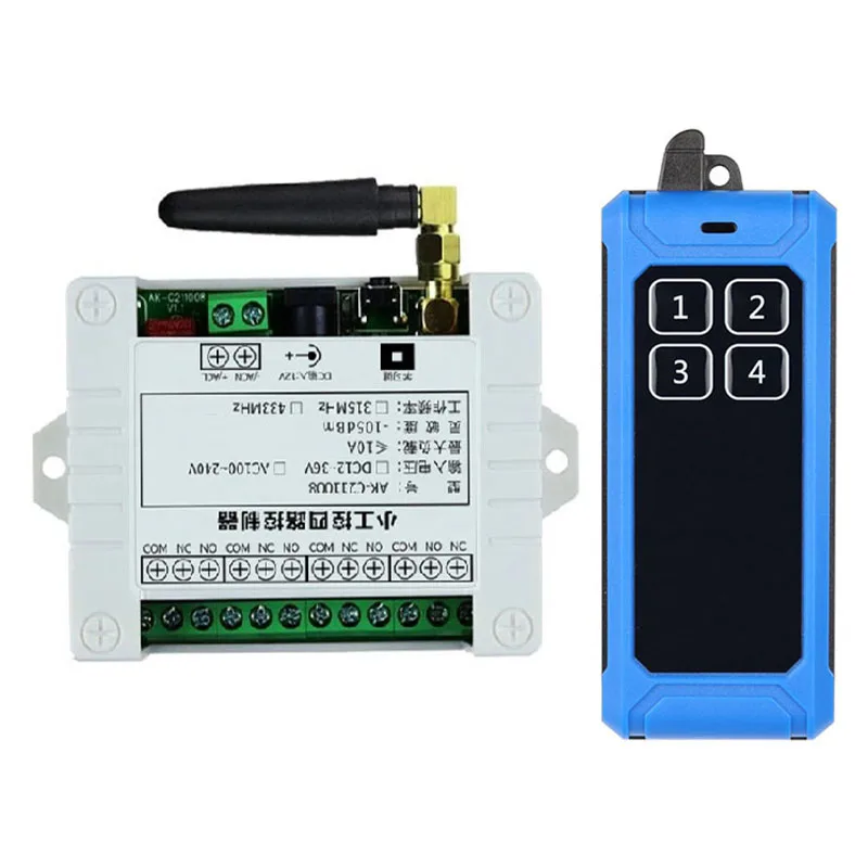 433M 산업용 DC 12V 24V 36V 4채널 RF 무선 리모컨 스위치 무선 수신기 (20-1000M 장거리 리모컨 포함)