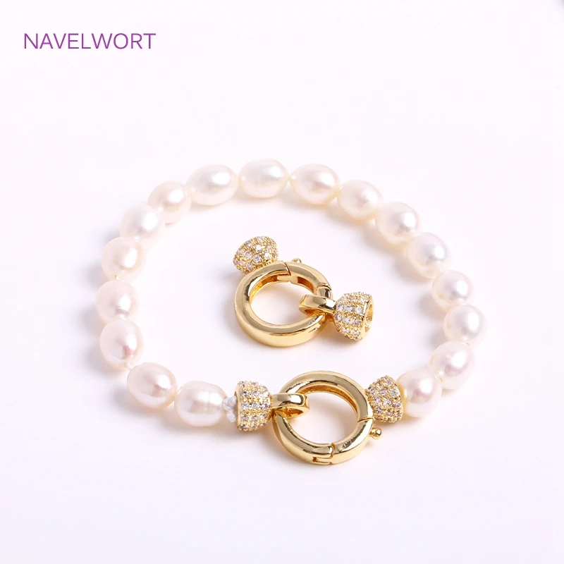 18K Gold Plated Inlaid Zircon Round Pearl Clasp Fastener DIY Bracelet Necklace Making Accessories Jewellery Making Supplies