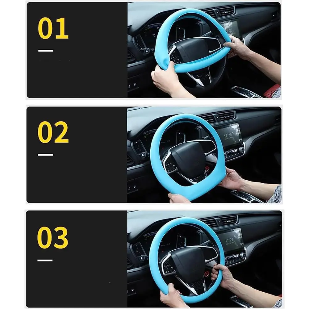Anti-Slip Silicone Steering Wheel Cover - Universal Fit, Soft & Odorless Fits 14''/15'' Wheels, Durable & All-Season image 2