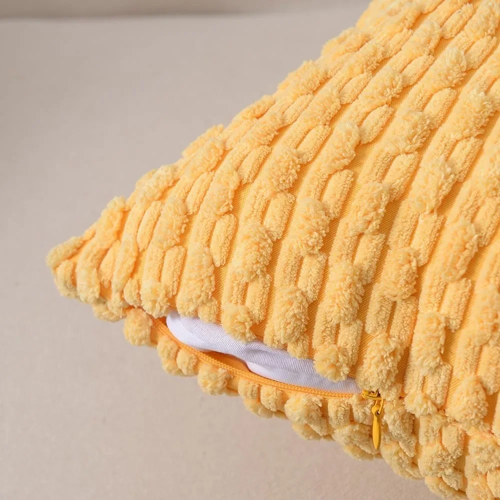 Yellow Textile Pillow Covers Decorative 18x18Inch 45x45CM Striped Corduroy Plush Velvet Pillowcases Boho Cushion Cover for Couch
