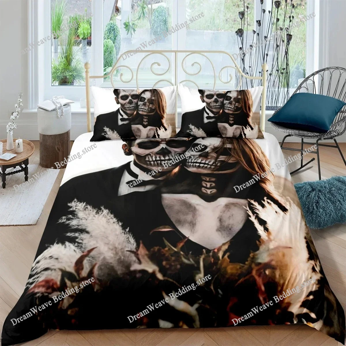 

Skeleton King Queen Duvet Cover Skull Bedding Set for Kids Teens Adults Halloween Bedroom Decor Soft Comforter Cover Pillowcases