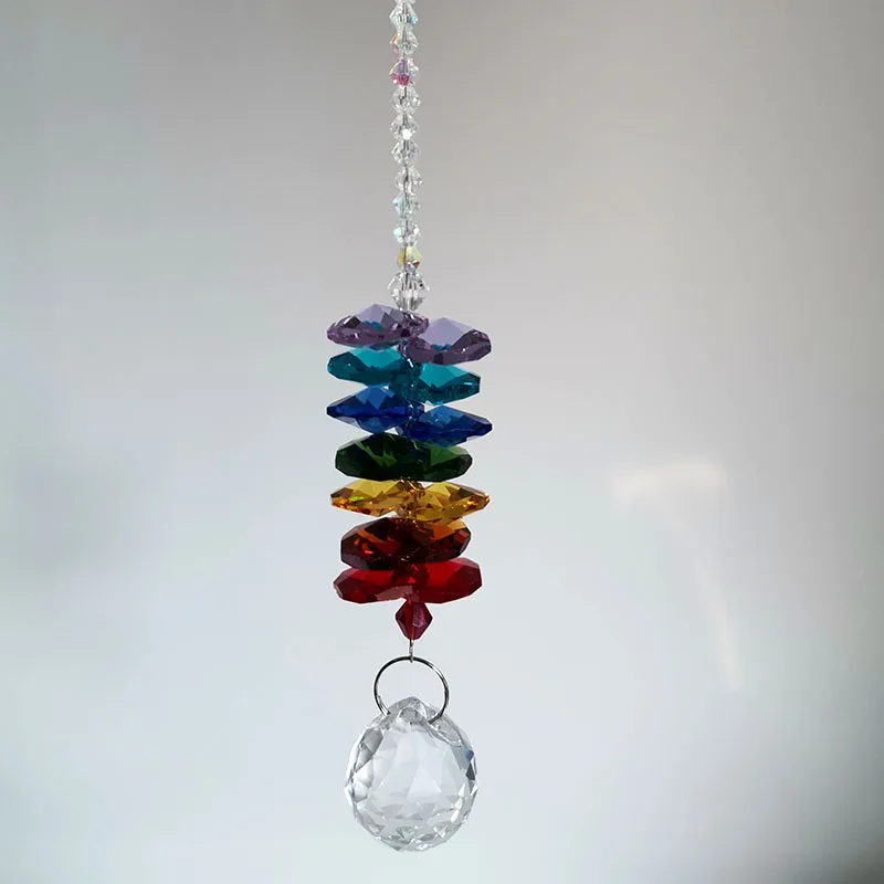 Handmade Rainbow Crystal Beads Chakras Garland Suncatcher Faceted Ball Prism Pendant Chandelier Part Hanging Decoration Crystals