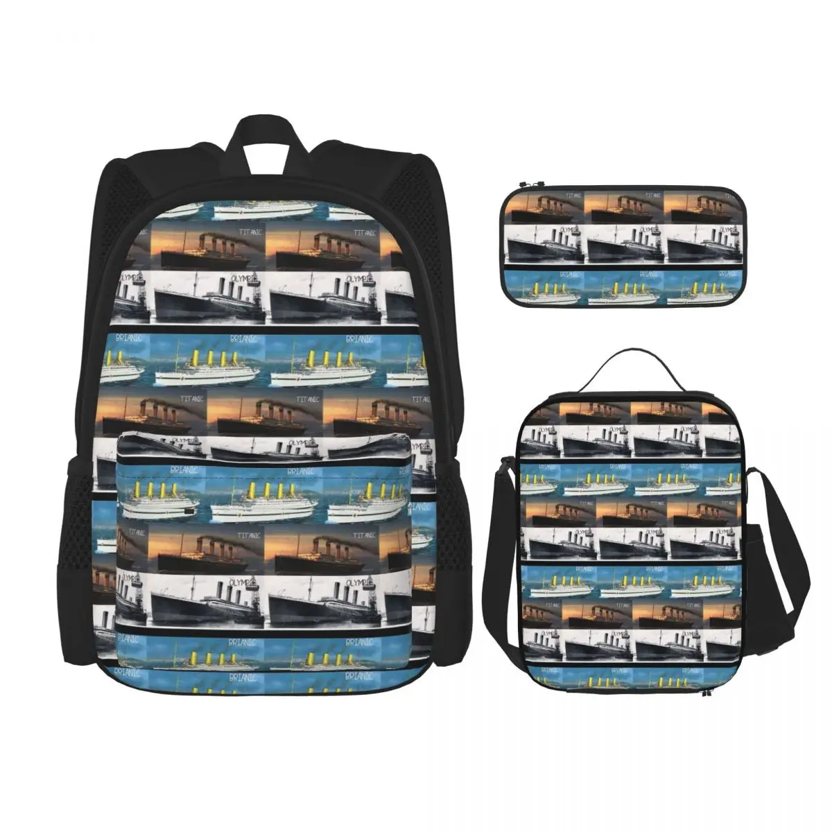 Titanic Britanic Sister Ship Iceberg White Star Liners Backpacks Bookbag School Bags Rucksack Lunch Bag Pen Bag Three-Piece Set