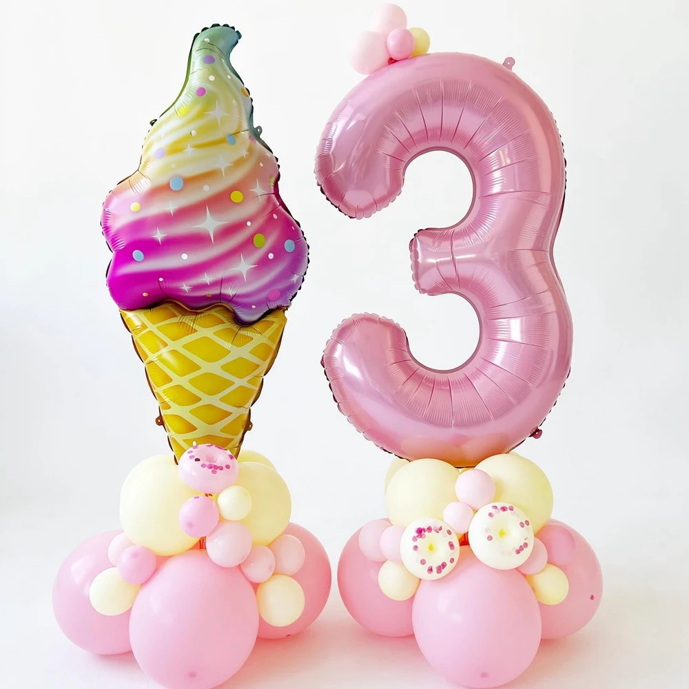 28pcs Donut Ice Cream Balloons Star Rainbow Number Balloon for Girl\'s Donut Happy Birthday Party Decoration Kids Gifts Supply