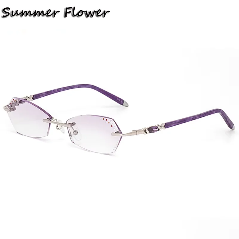 

Lady Prescription Glasses Frame Women Brown Tint Colored Lenses with Diamond Trimmed Myopia Presbyopia Eyeglasses Spectacles