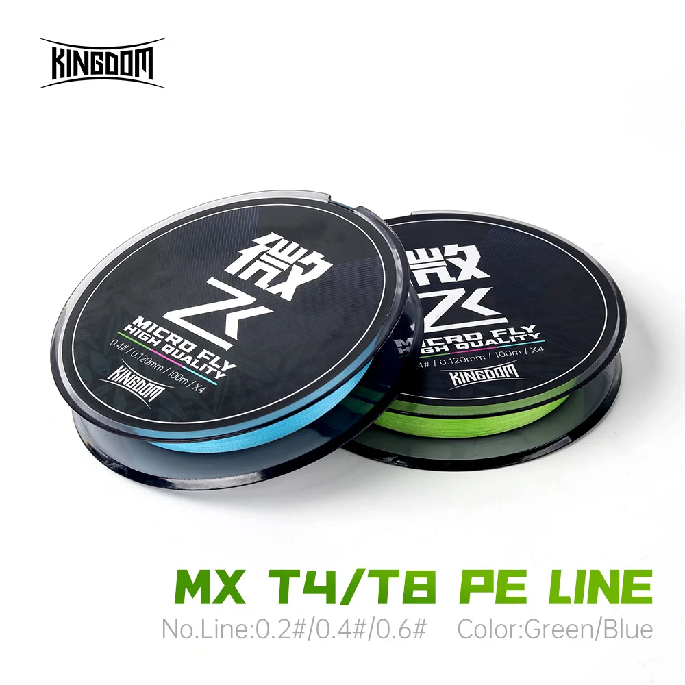 Kingdom Micro Fly MX T4/T8 4 Stränge 8 Stränge geflochtene Pe Line 100m japanische Multi filament glatte Langstrecken-Angelschnur