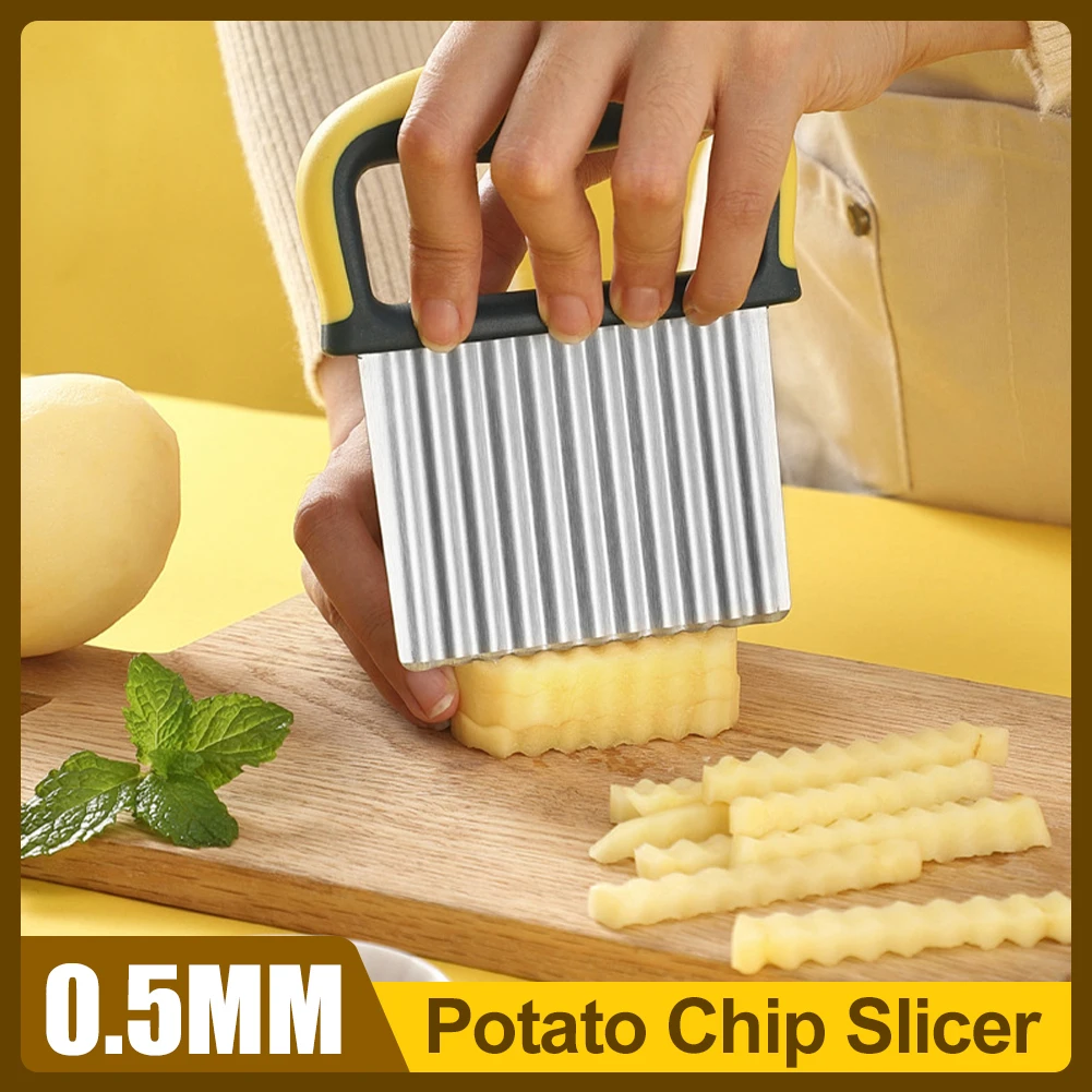 

Stainless Steel Potato Chip Slicer Vegetable Wavy Slicer Knife Potato Cutter Chopper Home Kitchen French Fry Maker Bakery Gadget