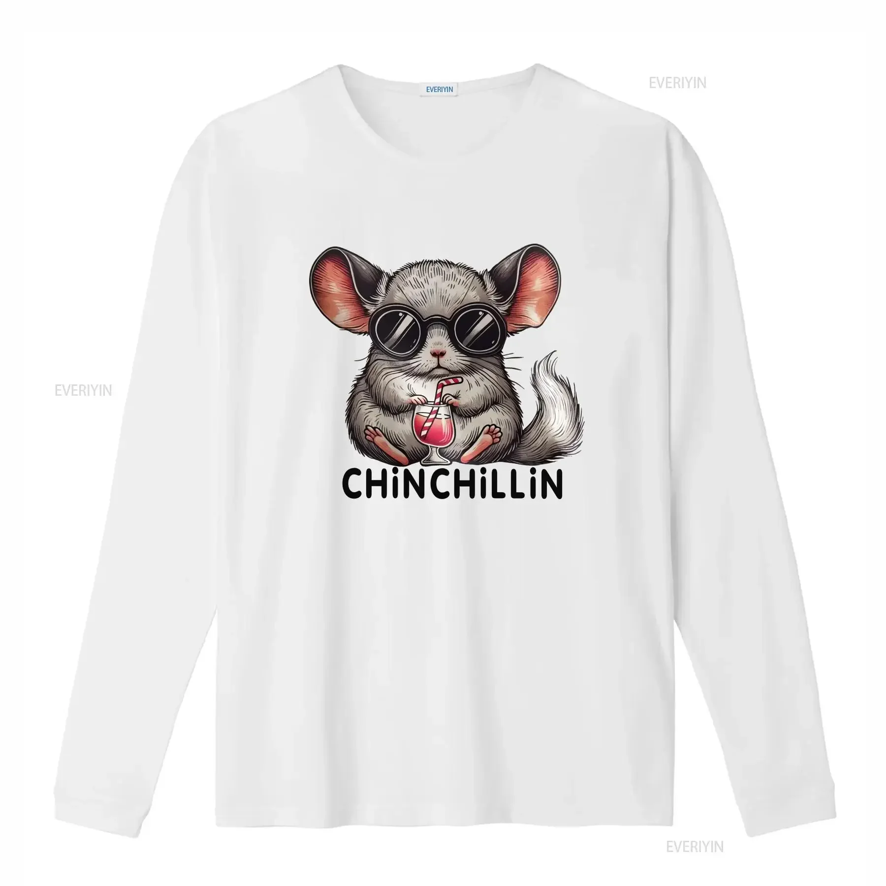 Chinchillin Chinchilla T Shirt Cute with Sunglasses Relaxing Drink Novelty Animal Lover Rodent Top long or short sleeves