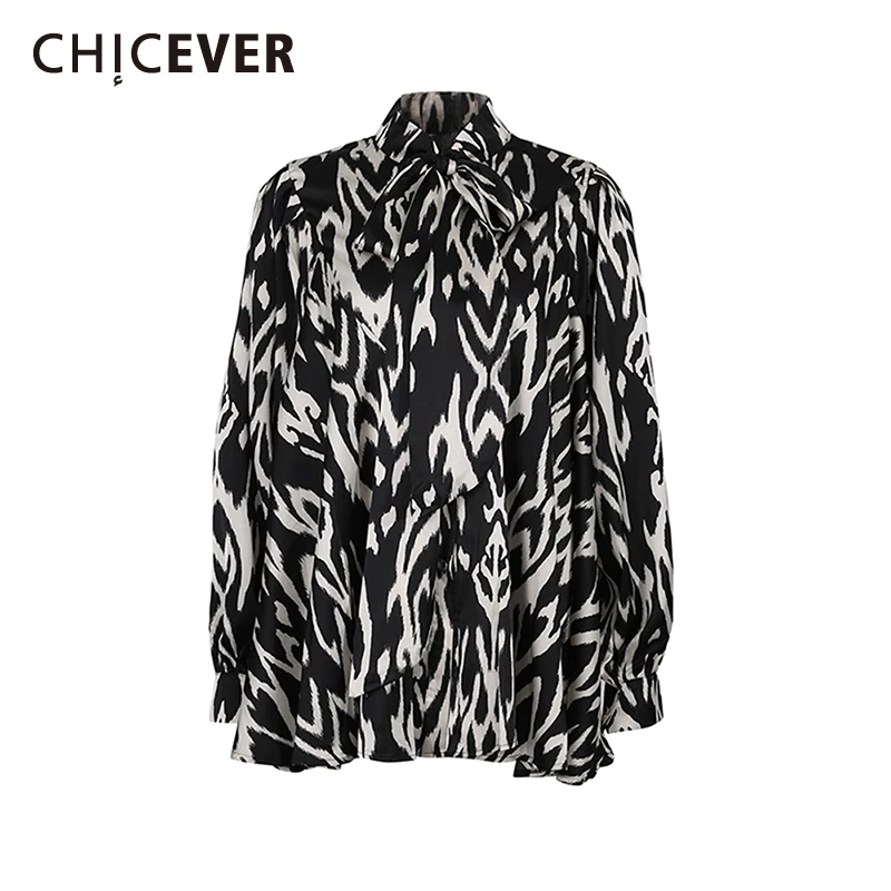 

CHICEVER Hit Color Spliced Lace Up Shirt Female Turtleneck Long Sleeve Loose Elegant Design Women's Shirts Autumn Style Fashion