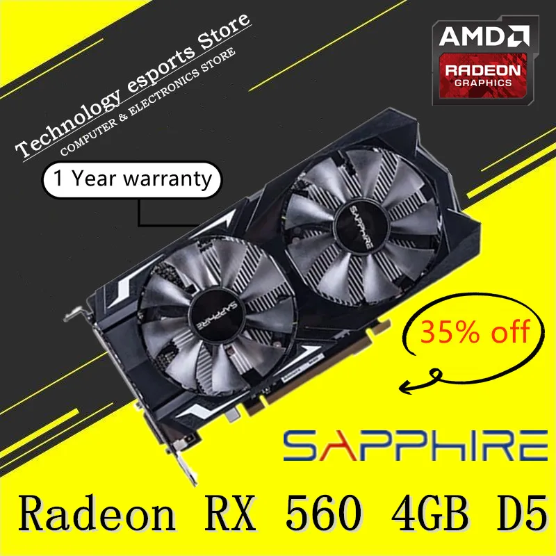 

SAPPHIRE Radeon RX560 4G GDDR5 rx560D 4GB Graphics AMD Video Desktop PC Computer Game Map Used Original