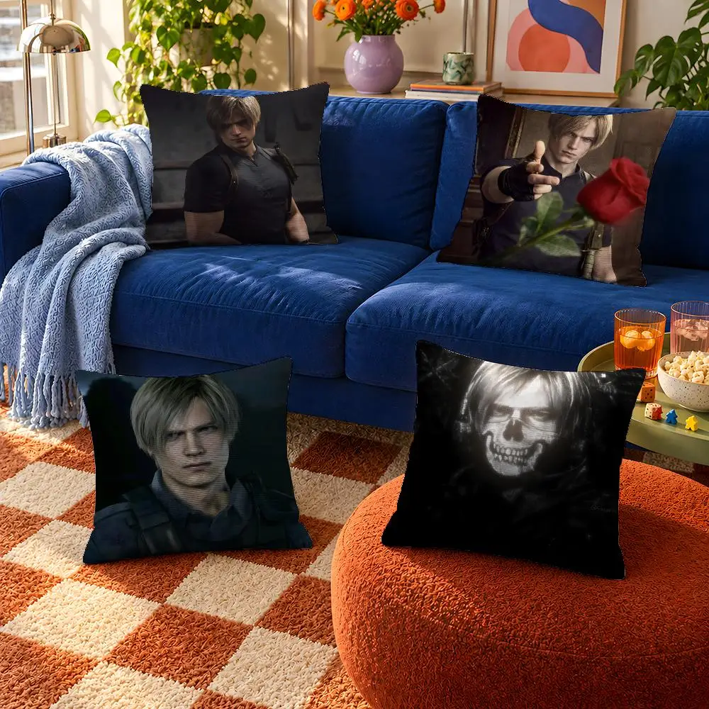 Game Resident Evil RE4 Leon S. Kennedy Cushion Cover Throw Pillow Soft Short Plush Cozy Durable For Sofa Bedroom Home Decor Gift