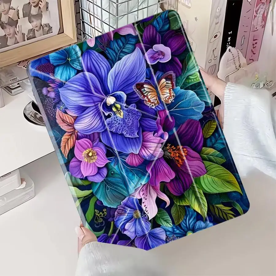 

Чехол-подставка для планшета с фиолетовыми цветами для iPad Air 4 5 M3 M2 1 2 M4 11 дюймов Pro 11th 10th 9th 8th 7th 12.9 дюймов Mini 6 7 Pro