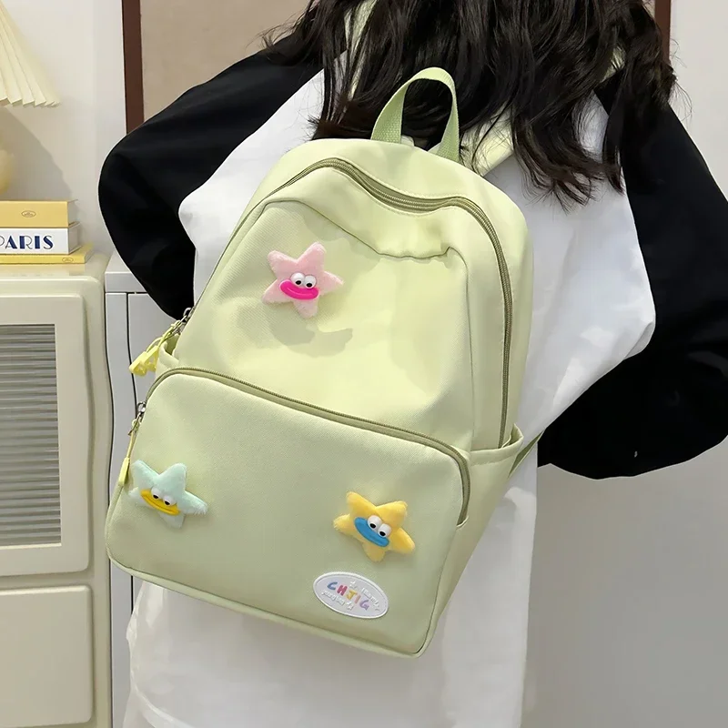 Solid Zipper Simple Waterproof Nylon School Bag High Capacity Multiple Pockets Backpacks 2024 Hot Sale Bags for Girls and Boys