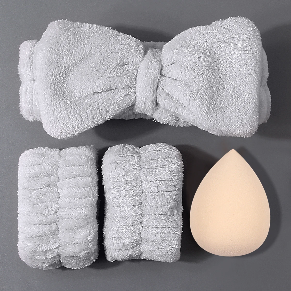 4/3/1PCS 슈퍼 소프트 페이셜 클렌징 세트, 리본 스타일 헤어 밴드/손목 스트랩 + 건식 및 습식 겸용 스펀지 에그 뷰티 도구