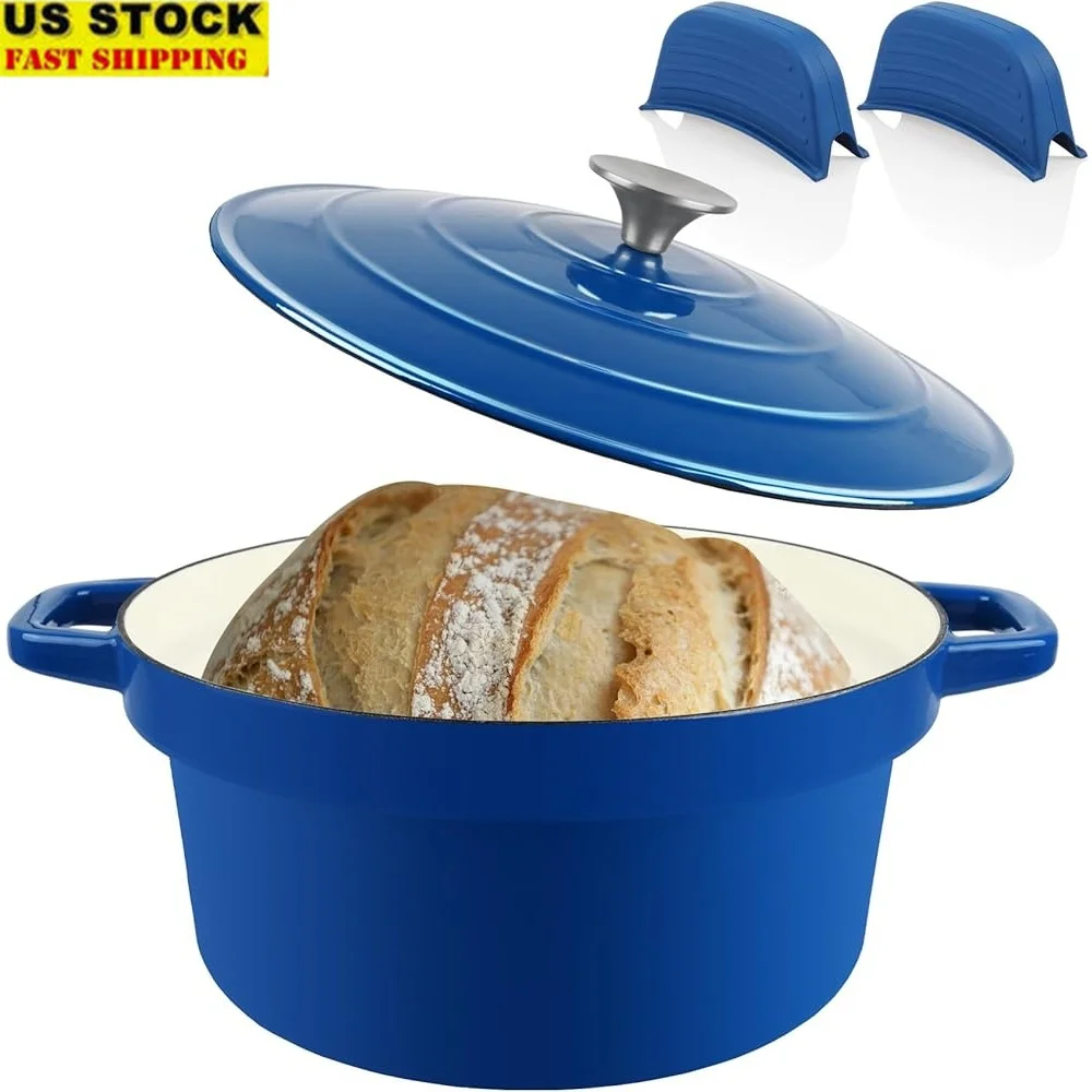

7QT эмалированная чугунная голландская духовка, кастрюля с антипригарным покрытием, голландские печи для выпечки хлеба на закваске, совместимая с индукционной печью