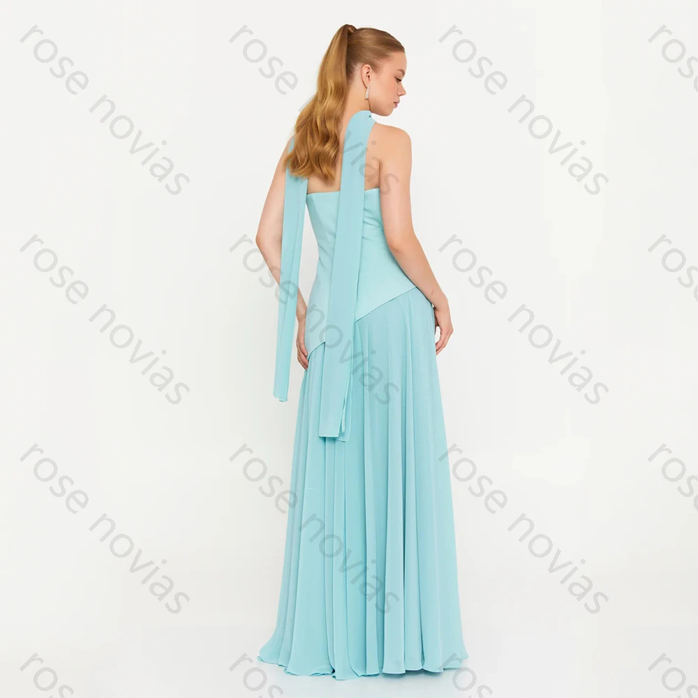 Alta qualidade simples vestidos de noite chiffon para até o chão sem alças sem mangas vestido de baile fenda vestidos de fiesta personalizado