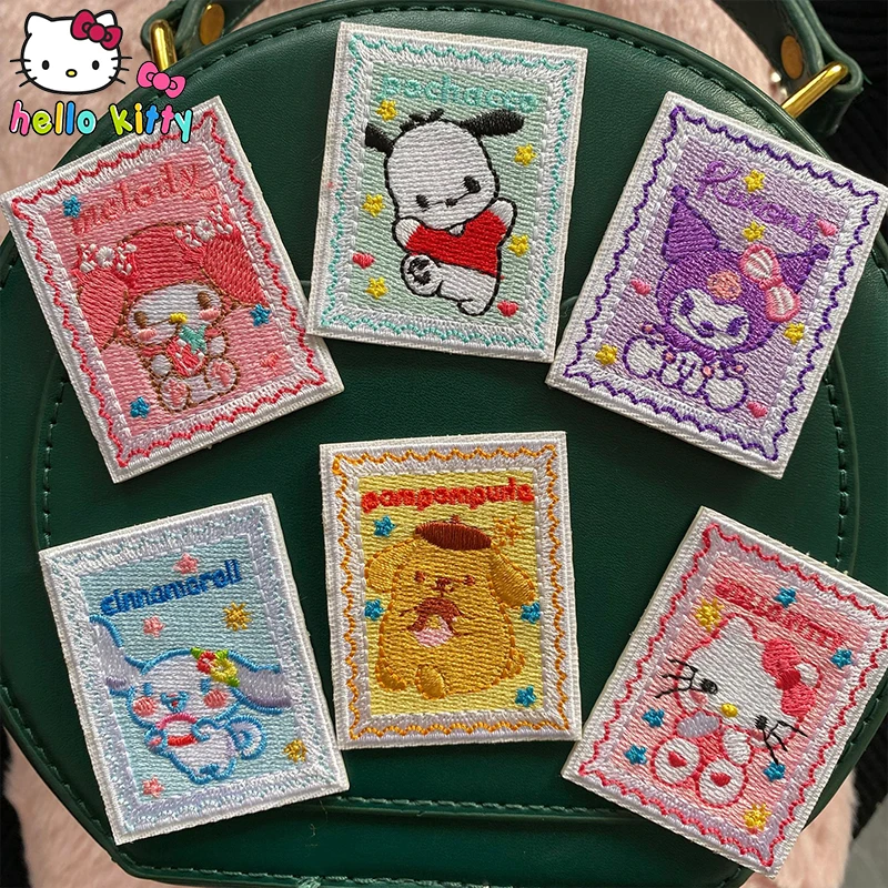 Cute Sanrio Hello Kitty Diy Self-Adhesive Photo Frame Fabric Patch Kuromi Melody Cartoon Clothing Hot Adhesive Embroidery Patch