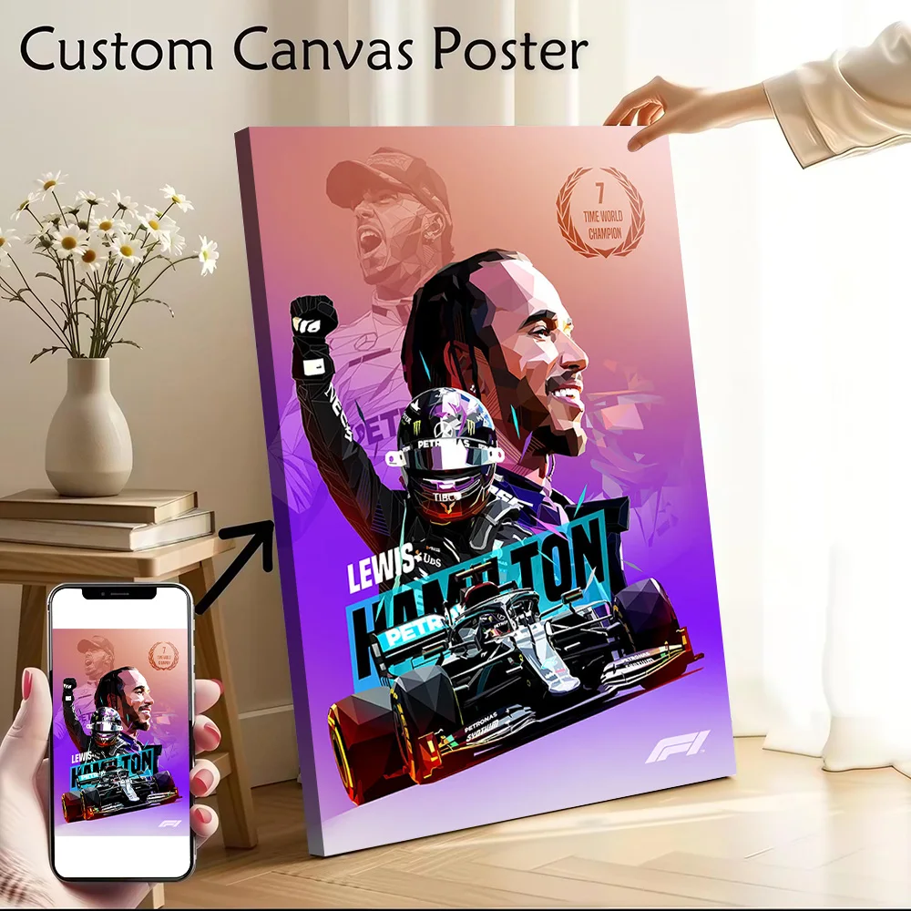 Lewis Hamilton 7th Title Printed Canvas Wall Art Customizable Paintings Poster Perfect Gift for Bedroom Home Decor Living Room