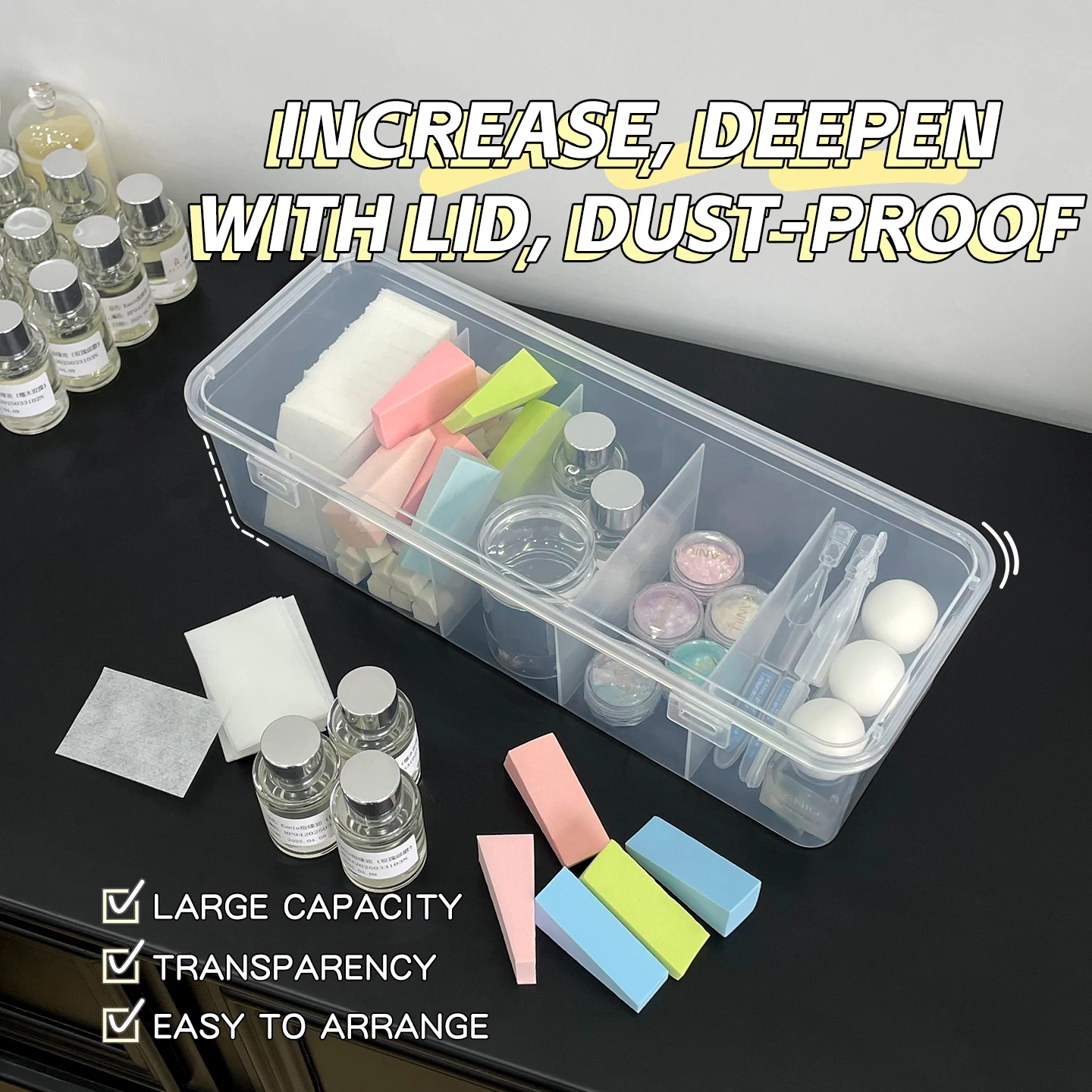 1PC LargeNails Art Organizer Plastic Transparent Storage Box Pen Brush Polishing Nail Buffer Files Plastic Container