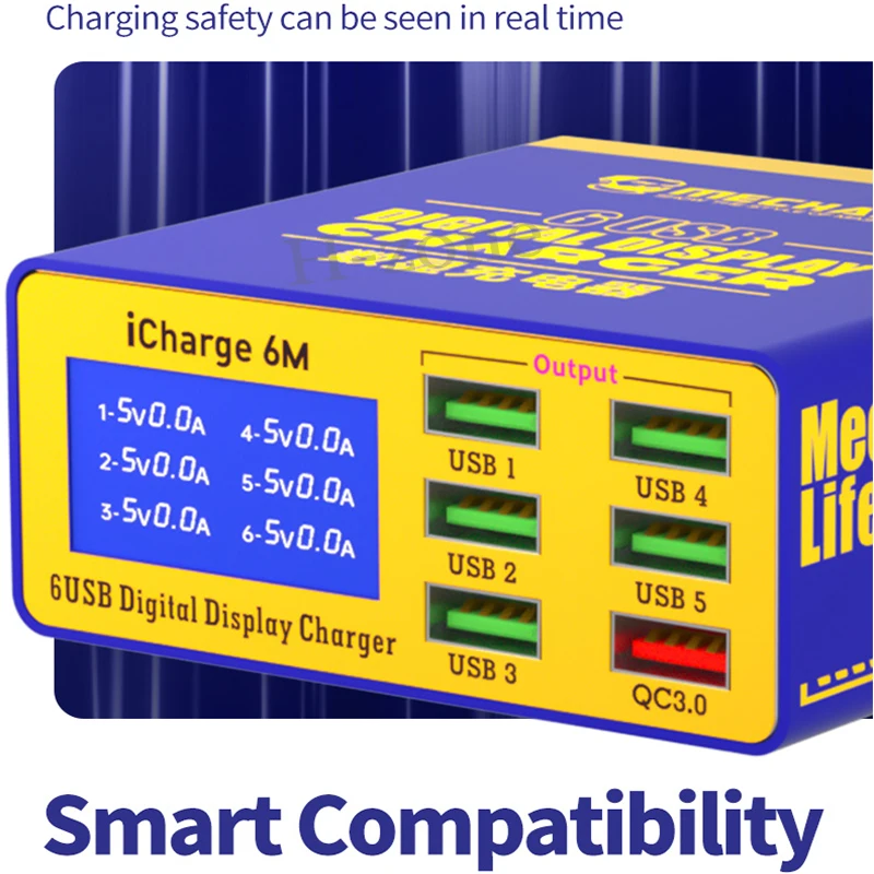 MECHANIC iCharge 6M USB 6-port charger fast charge smart digital display multi-port porous for iphone xiaomi mobile phone tablet