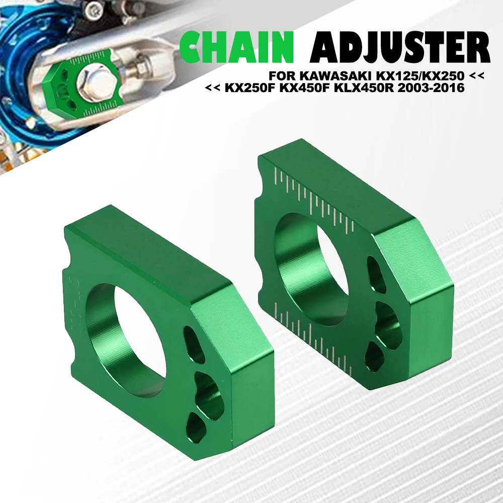 

For Kawasaki KX125/KX250 KX250F KX450F KLX450R 2003-2016 Axle Block Chain Adjuster Dirt Bike Rear Chain Adjuster KX-125/450F/250