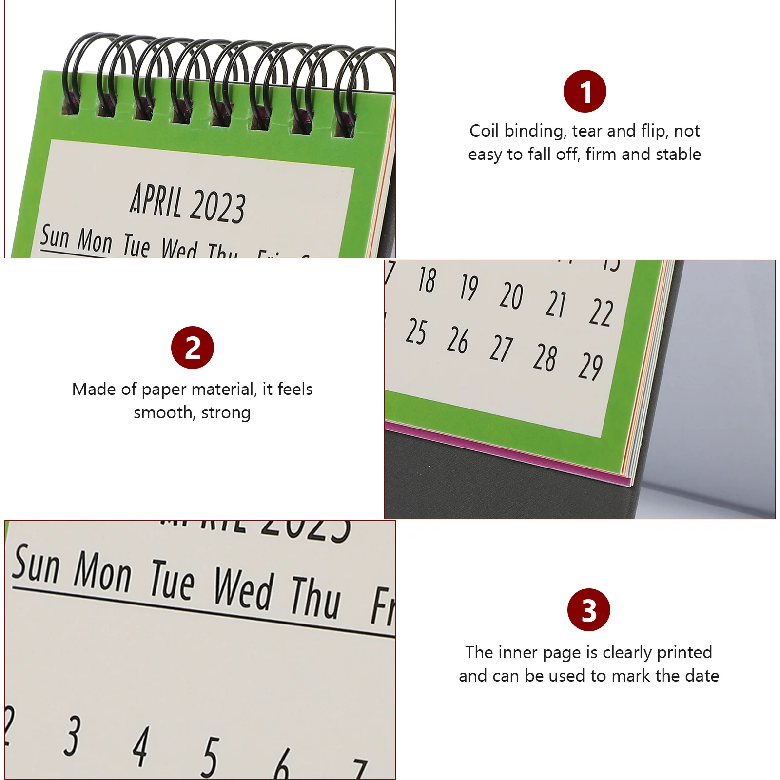 Decorative Small Desk Calendar 2023 English Design Coil Paper Compact Easy Carry Fresh Simple Style Desktop Adornment