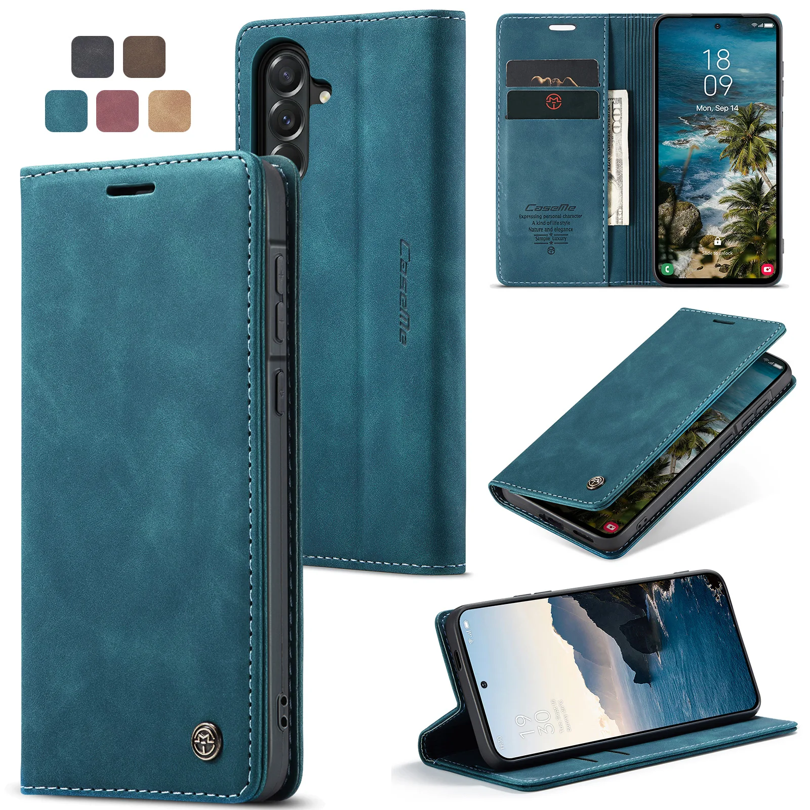 Luxuriöse Retro-Hülle für Samsung Galaxy A57 A56 5G A55 5G Mehrfache Kartenfächer Standfunktion Handyhülle für A54 5G Leder-Brieftasche
