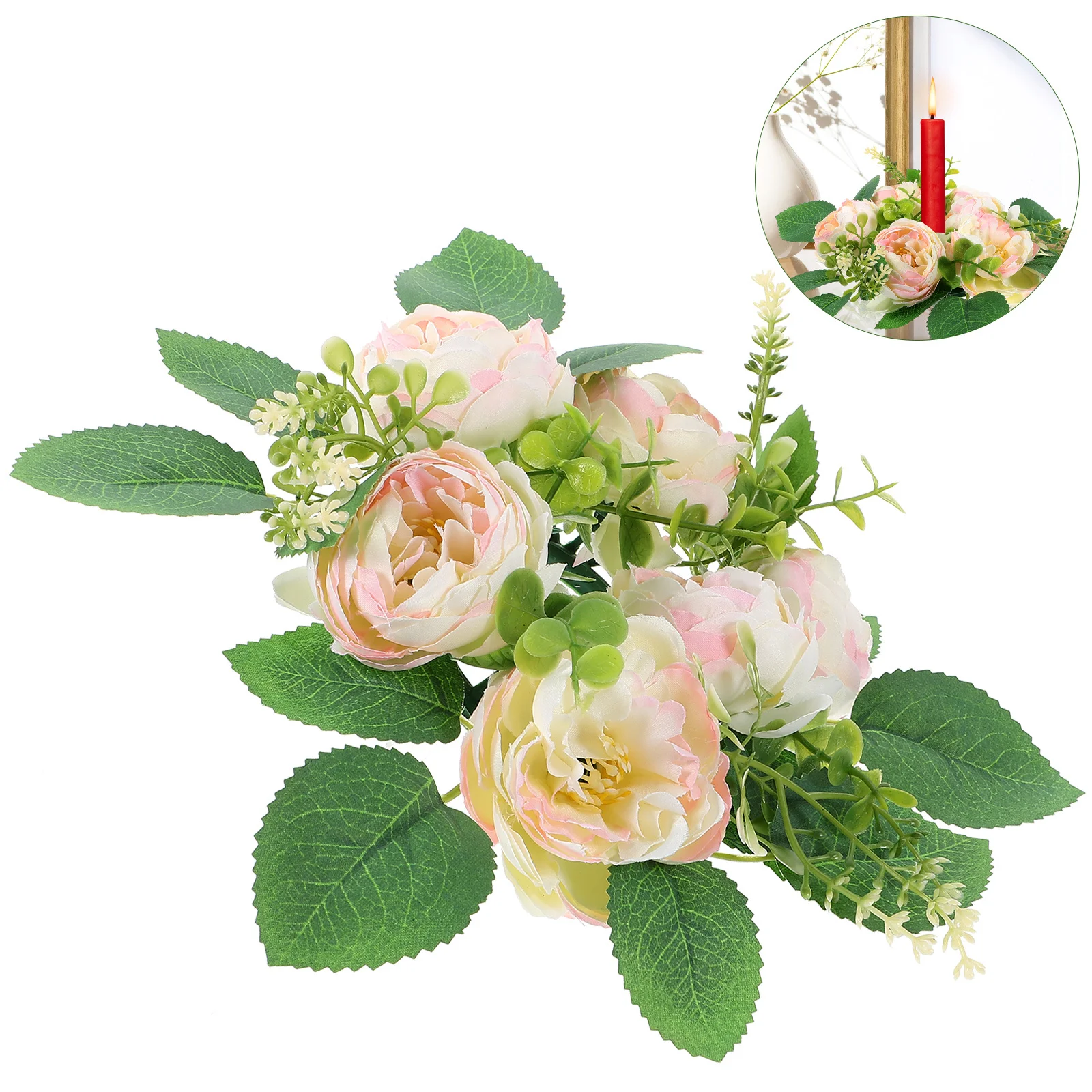 

Artificial Peony Wreath Floral Ring for Wedding Party Table Spring Home Decor Decorative Rings Centerpiece Small