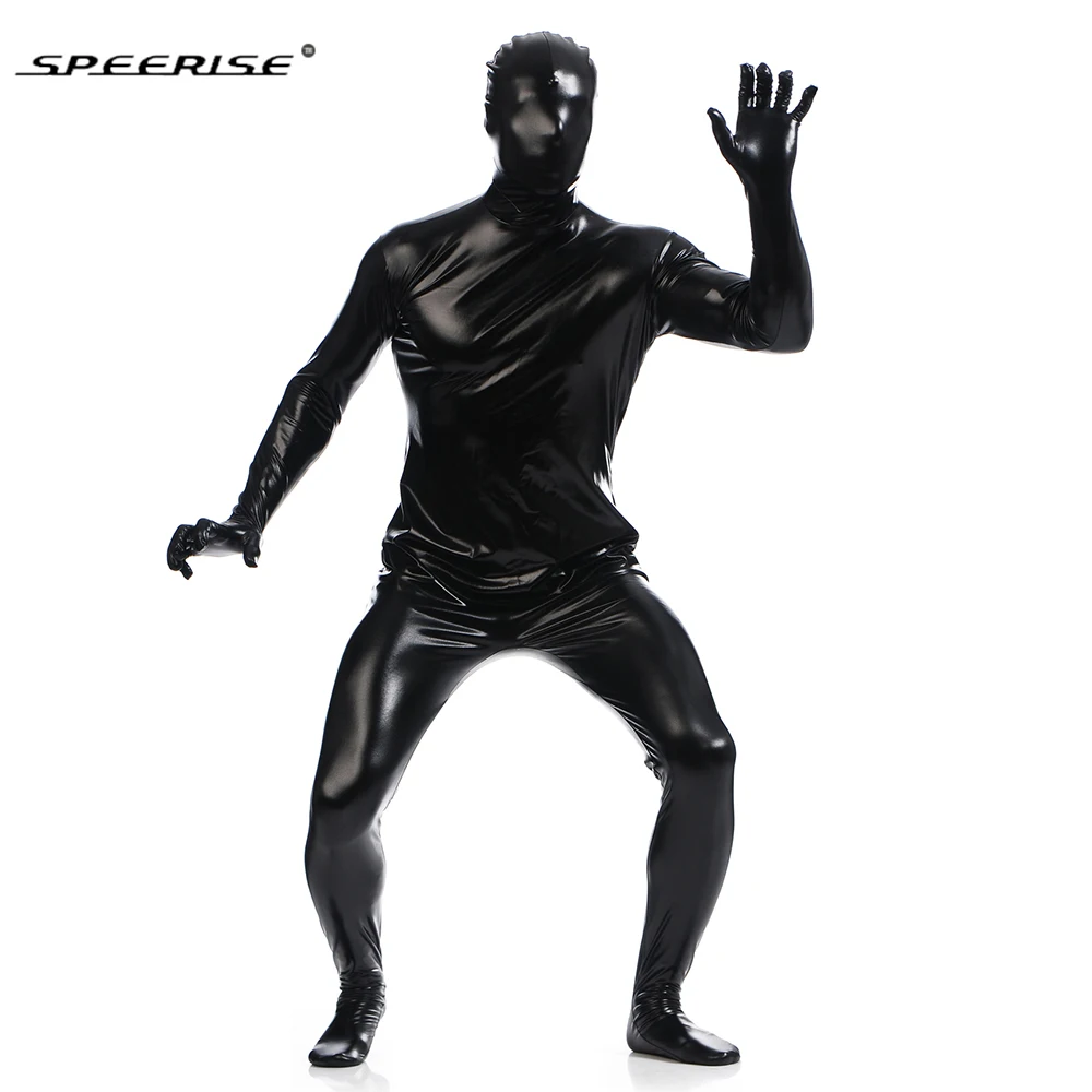 

SPEERISE Men's and Women's Shiny Metallic Catsuit Full Body Unitards Bodysuit Zentai Suit Cosplay Feline Suit Hollween costume