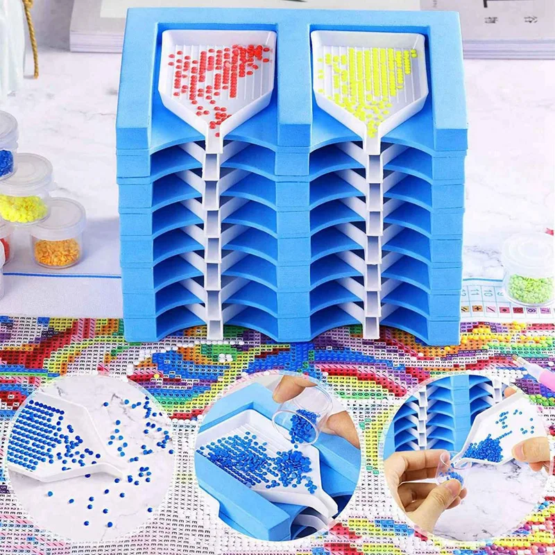 2X 16 Slots Diamond Painting Tray Organizer Diamond Painting Accessories Tray Diamond Painting Tools Kits Organizer Blue