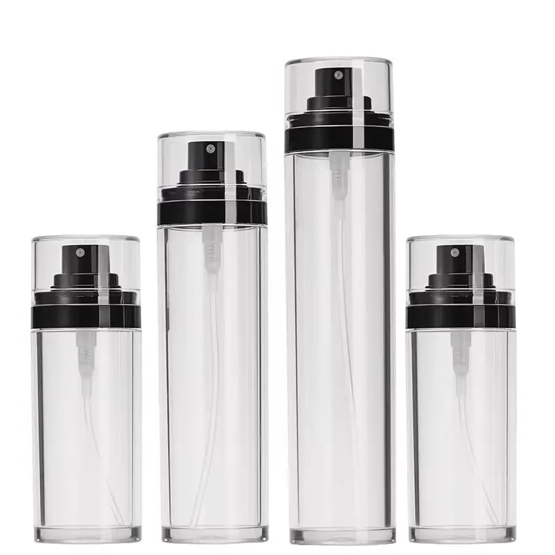 

15Pcs Transparent Bottle Plastic Black White Pump 50ml 80ml 100ml Cosmetic Refillable Packing Empty Spray Mist Bottle For Hair