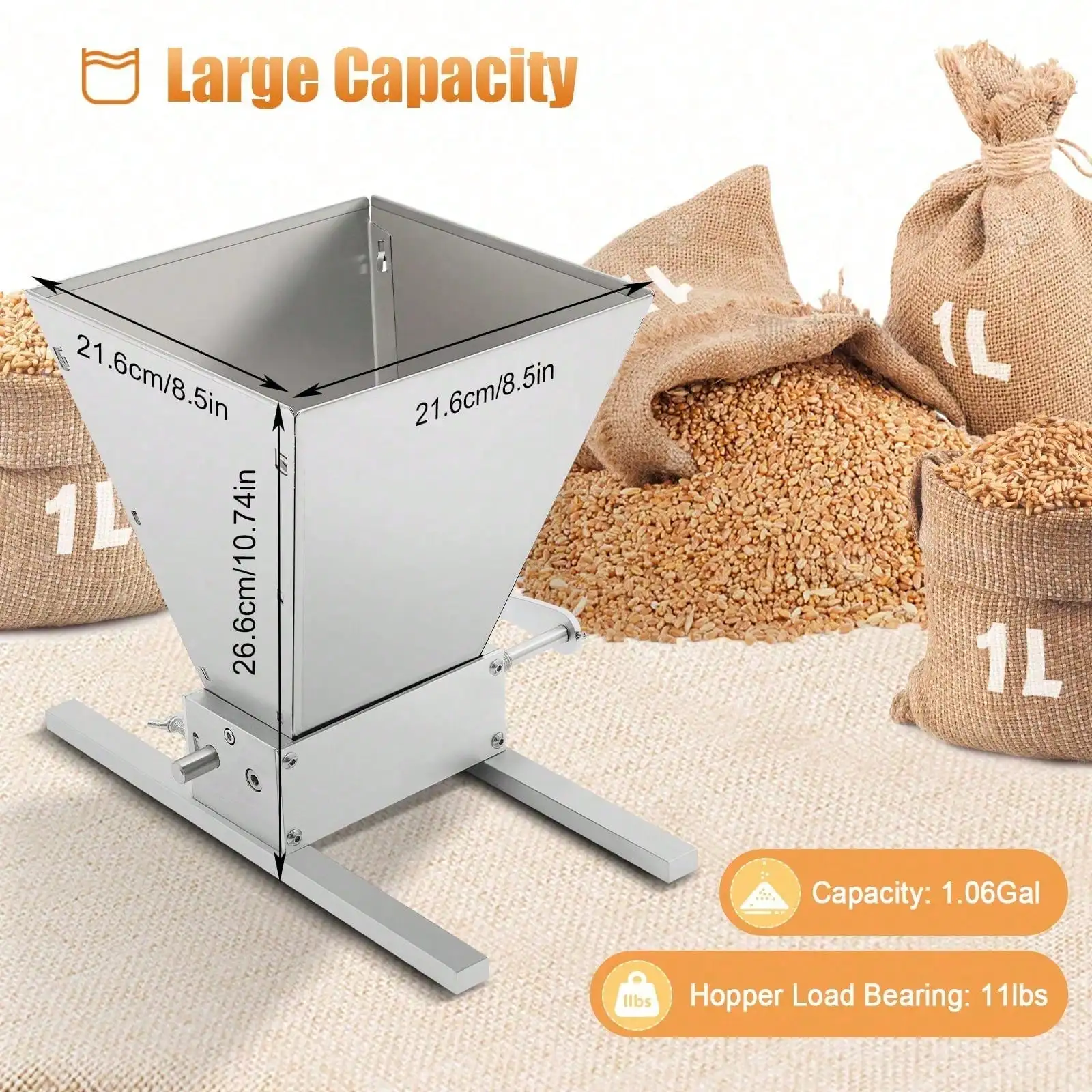 4L/1.06gal ทั้ง Grain Mill เครื่องบดโปรเซสเซอร์อาหาร Superfine ขนาดใหญ่คู่มือผงเครื่องสแตนเลสมอลต์ข้าวโพดเครื่องบดอาหาร
