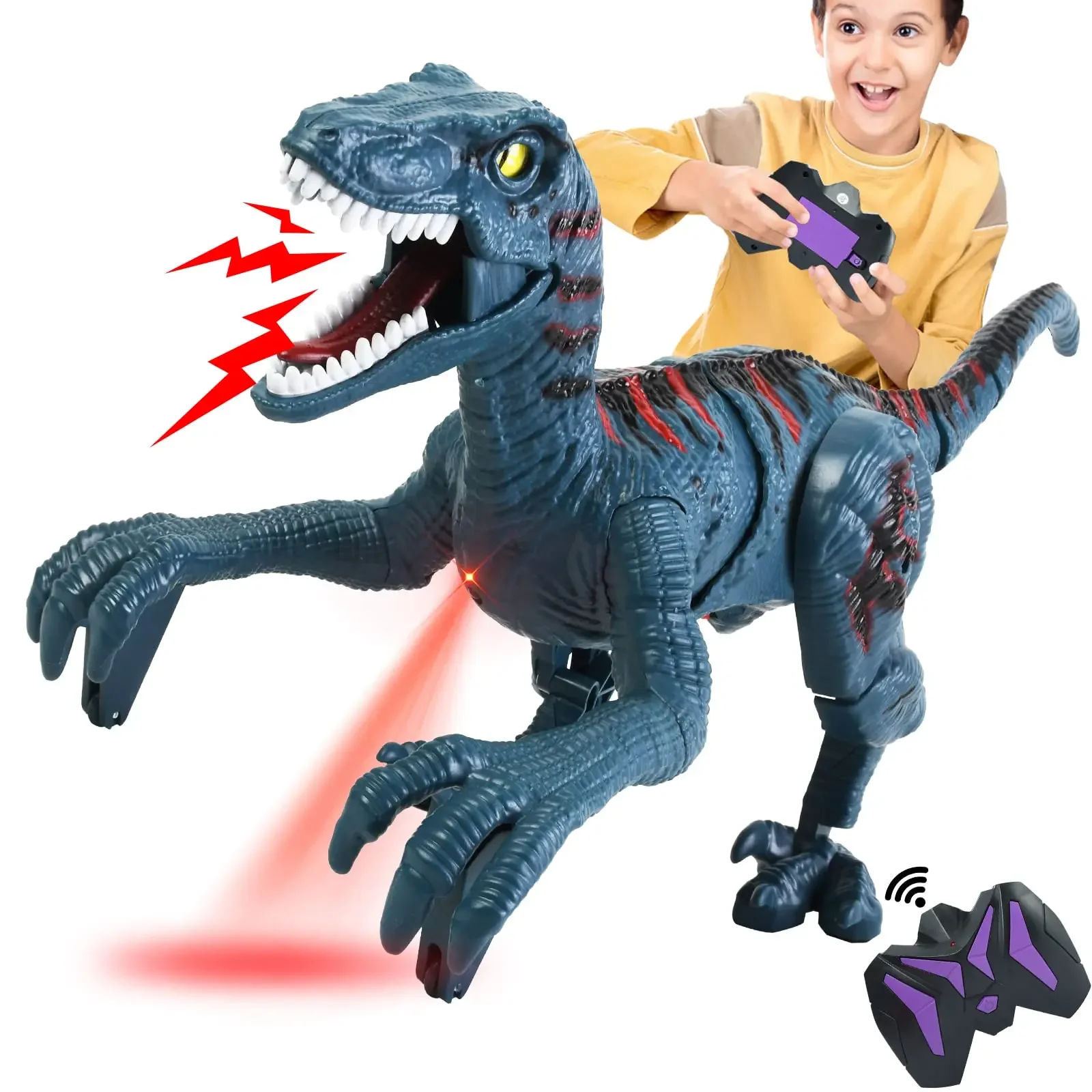 Juguetes de dinosaurios con Control remoto para niños, Robot de 8 canales, 2,4 GHz, dinosaurio que camina rugiente, simulación Velociraptor, regalos para niños de 3 a 5 años