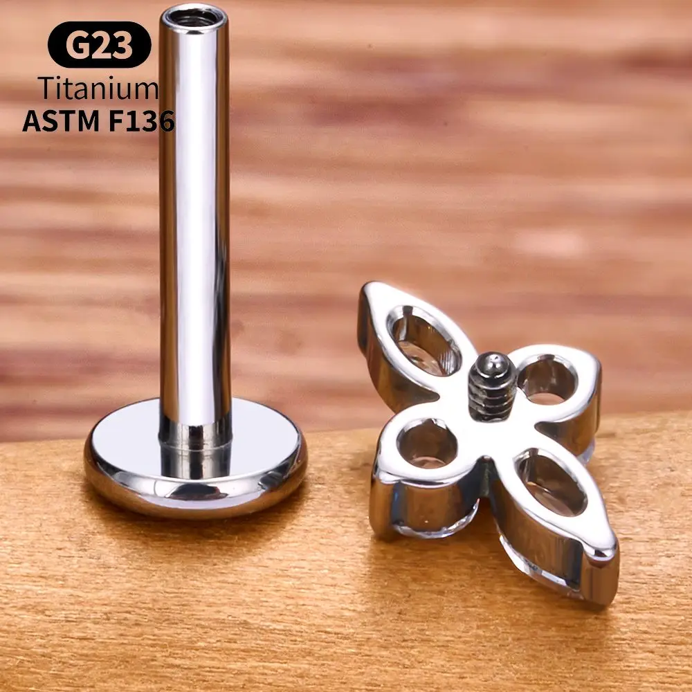 Titanium Leaf Flower Labret Set Helix Tragus Septum Conch Vertical Medusa Monroe Lip Stud Internally Threaded Piercing Jewelry