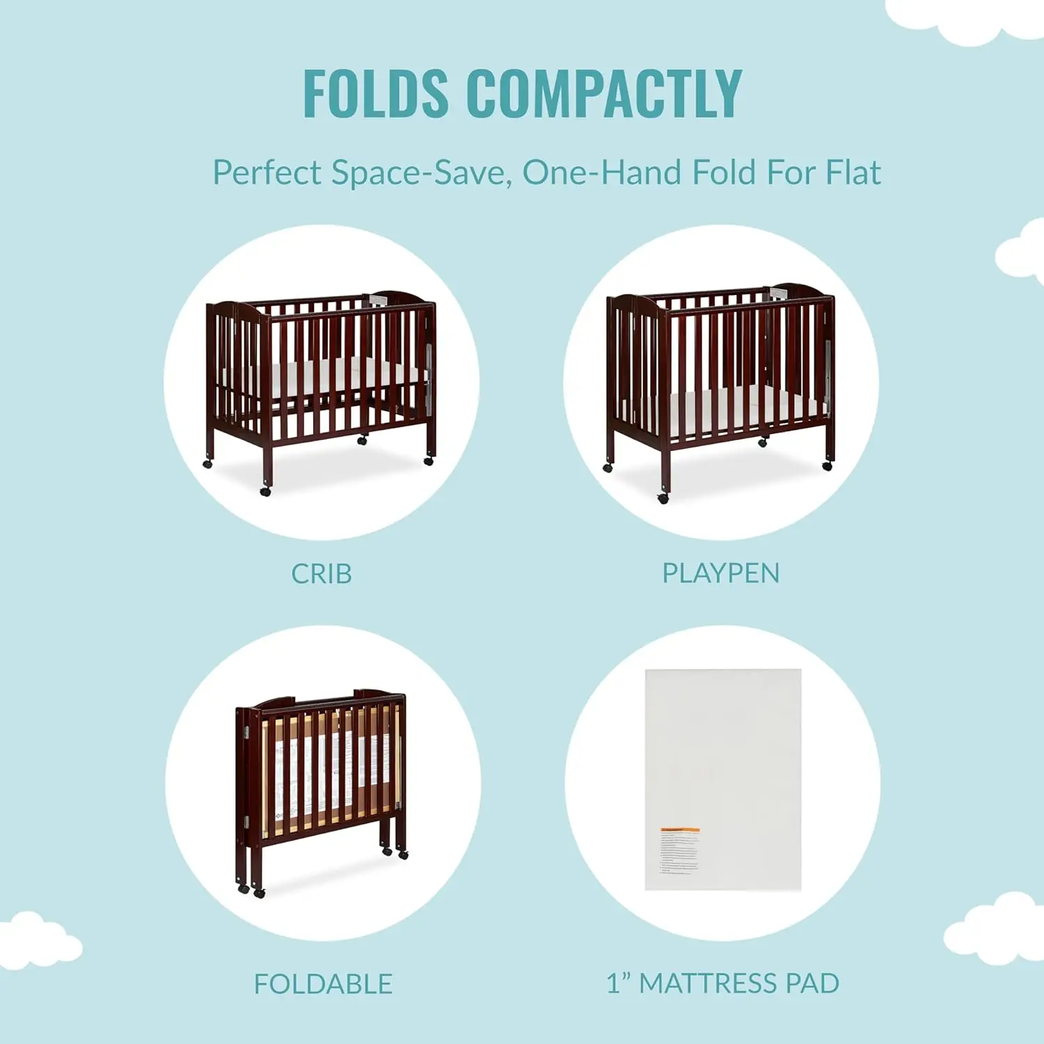 Portátil dobrável estacionária Side Crib em Espresso, Greenguard Gold Certified, 3 em 1, 41x26x0 Polegada, Pacote de 1