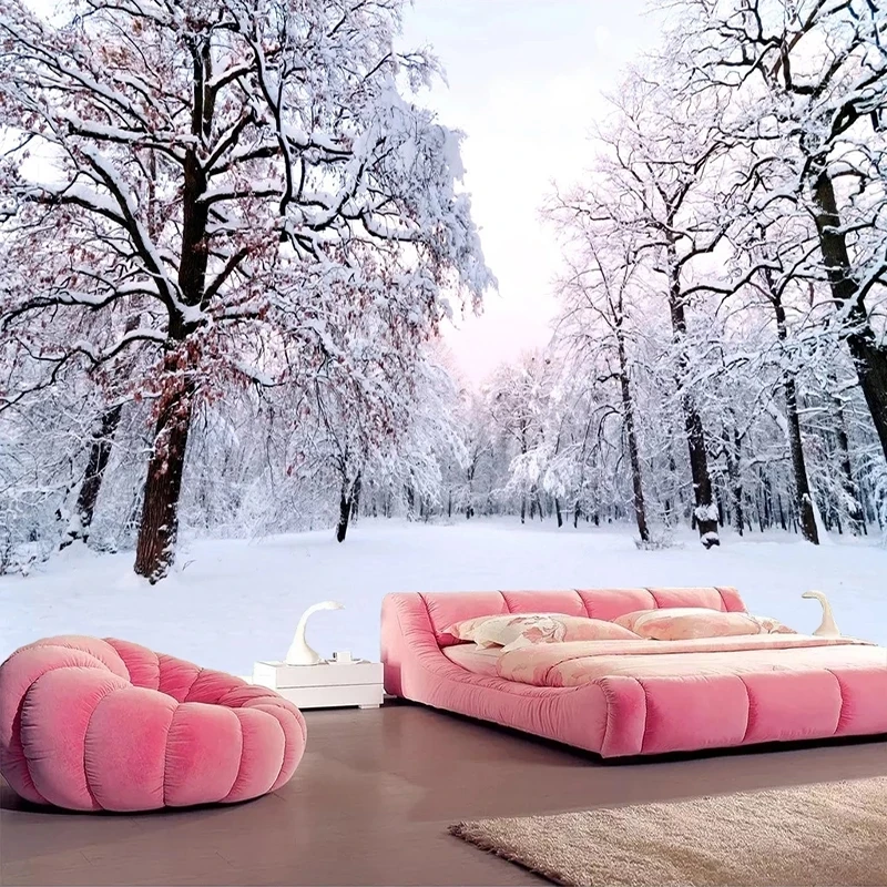Custom 3D Self Adhesive Wallpaper Snow Scenery Forest Mural Art Bedroom Living room sofa TV background restaurant study Hotel 8d