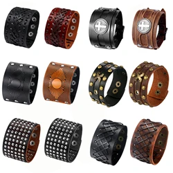 BONISKISS 2023 Fashion Cross Stud Spikes Rivet Bracelet Adjustable Leather Wristband Bangle Cuff Wide Cuff Punk Men Jewelry Gift