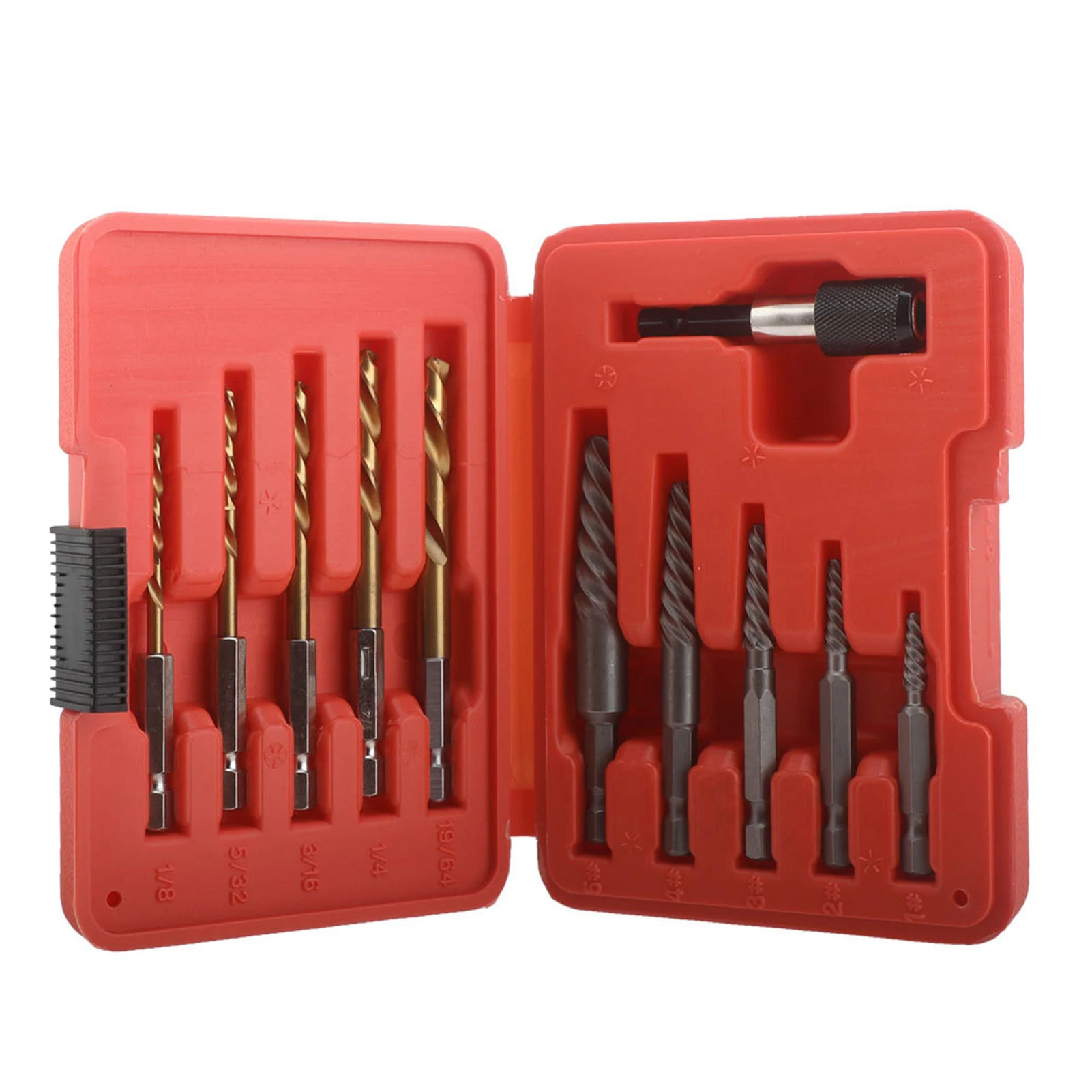 

11 шт. экстрактор для винтов и набор левых сверл в комплекте 5 шт. экстрактор для винтов 5 шт. сверла из быстрорежущей стали и 1 шт. адаптер CG1593