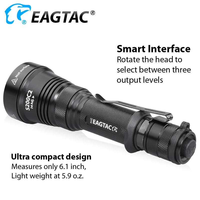 EAGTAC S200C2 XML2 SFT40 1278lm LED Flashlight Police Lantern Light 18650 CR23A Battery 395NM UV XPL HI Long Throw Hunting Torch