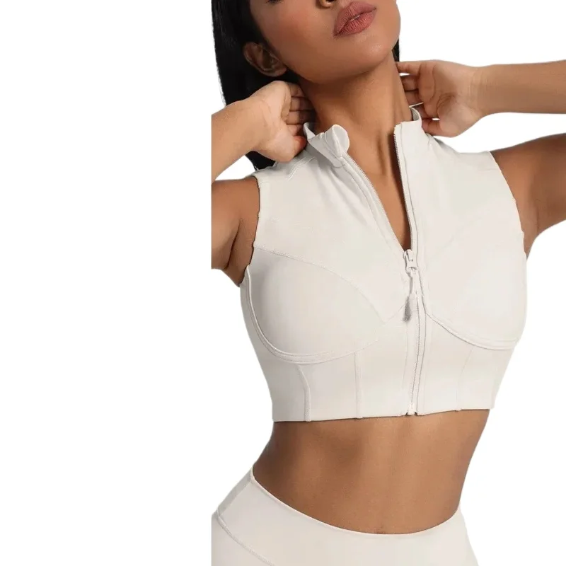 

Zipper Sports Underwear Removable Chest Pad Gathering Breathable I-shaped Vest Fitness Running Outside Yoga Bra