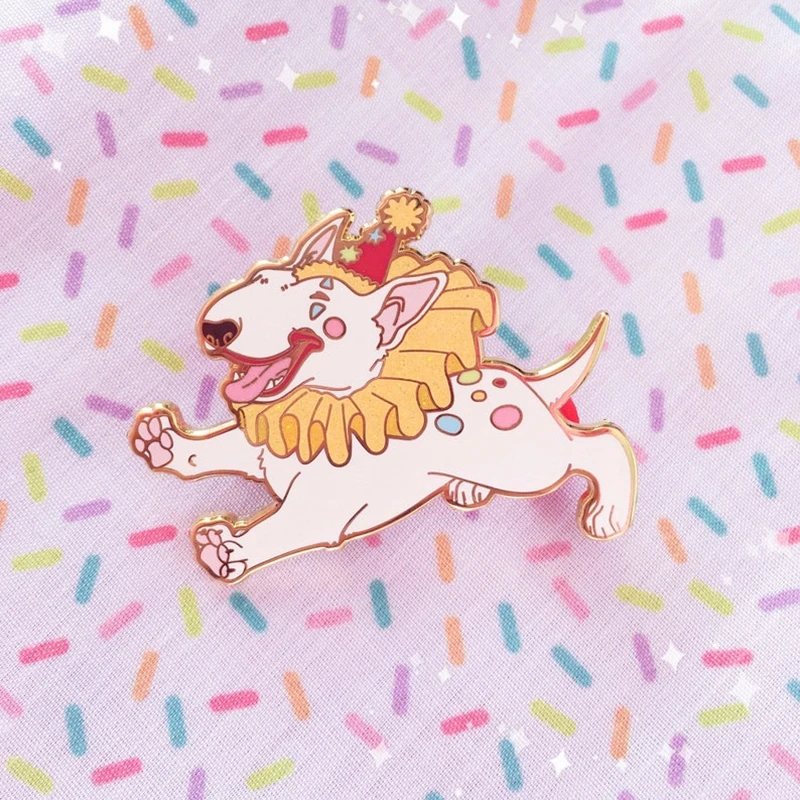 Cartoon Cute Circus Edgar the Clown Bull Terrier Enamel Pin Badge Brooch Backpack Collar Pin Party Jewelry Decorate DIY Brooch