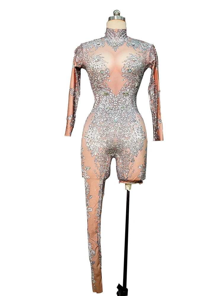 

Sparkly Rhinestones Jumpsuit women sexy Dancer Performance Show Stage Wear Nightclub Dance Bodysuit drag queen festival outfits