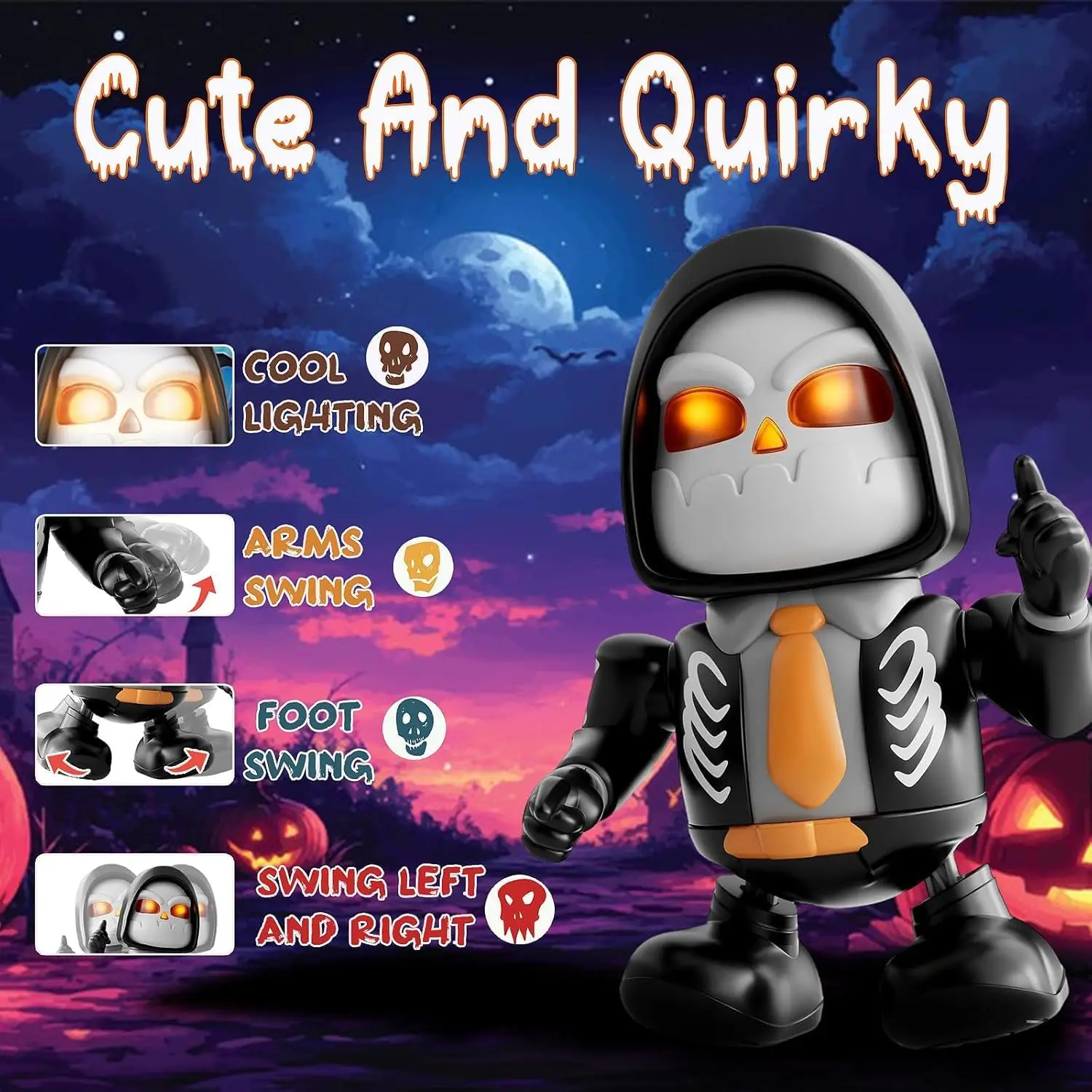 TEMIKIDS Kids Toys Halloween Robot Skeleton Toy, Prank Toys with Music & Dancing Toy Gifts for Boys & Girls Ages 3 to Up