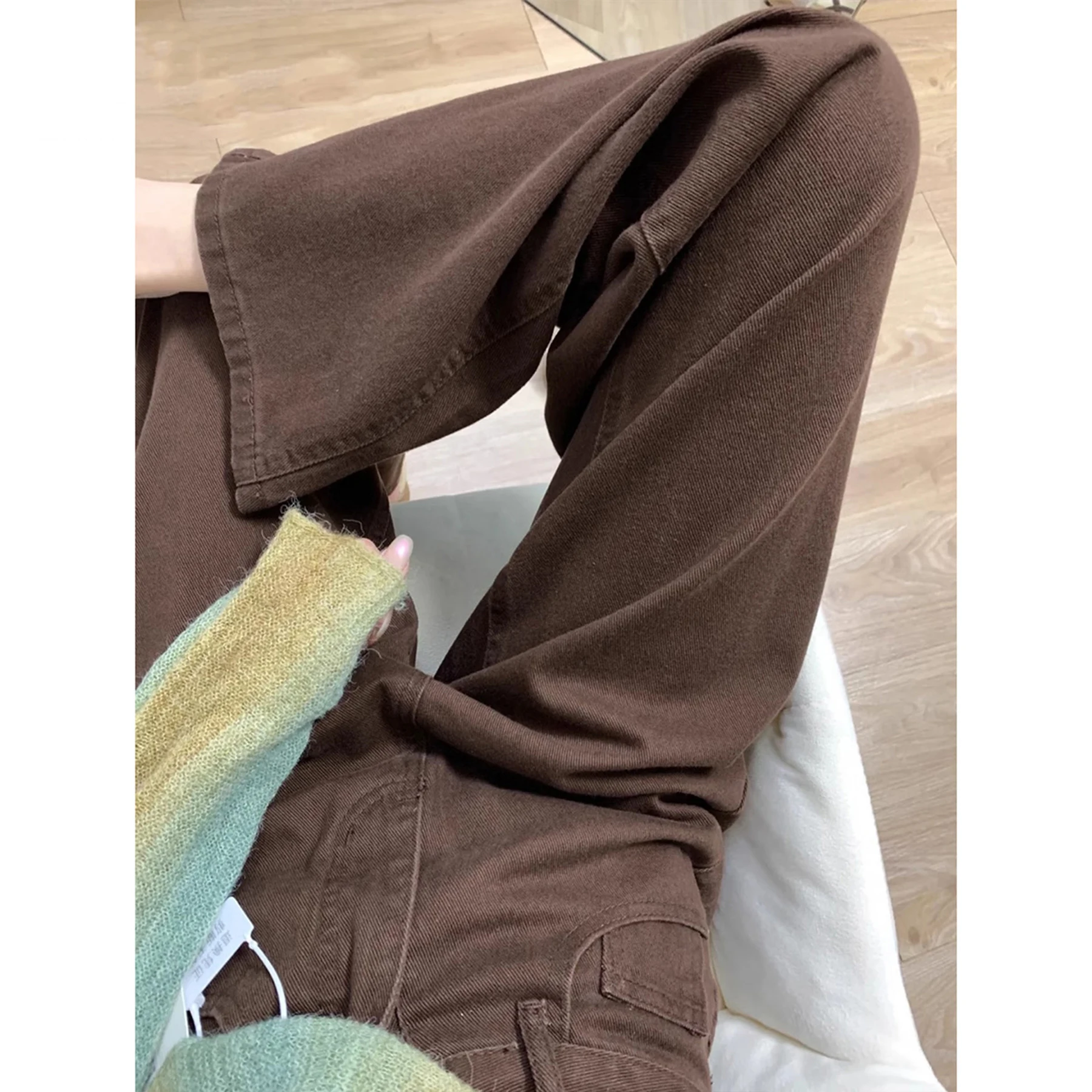 High Waist Straight Leg Jeans Women's Sexy Slimming Drapey Coffee Brown Denim Pants for Pear Shaped Body Loose Wide Leg Trousers