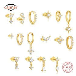 CANNER 1 Set Octagonal Star Zircon Minimalism Stud Earring For Women 925 Sterling Silver Flower Horse Eye Earrings Party Gift