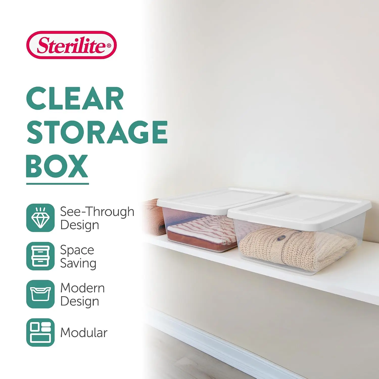 Storage Box Stackable Tote, White, 12 Quart, 12 Pack