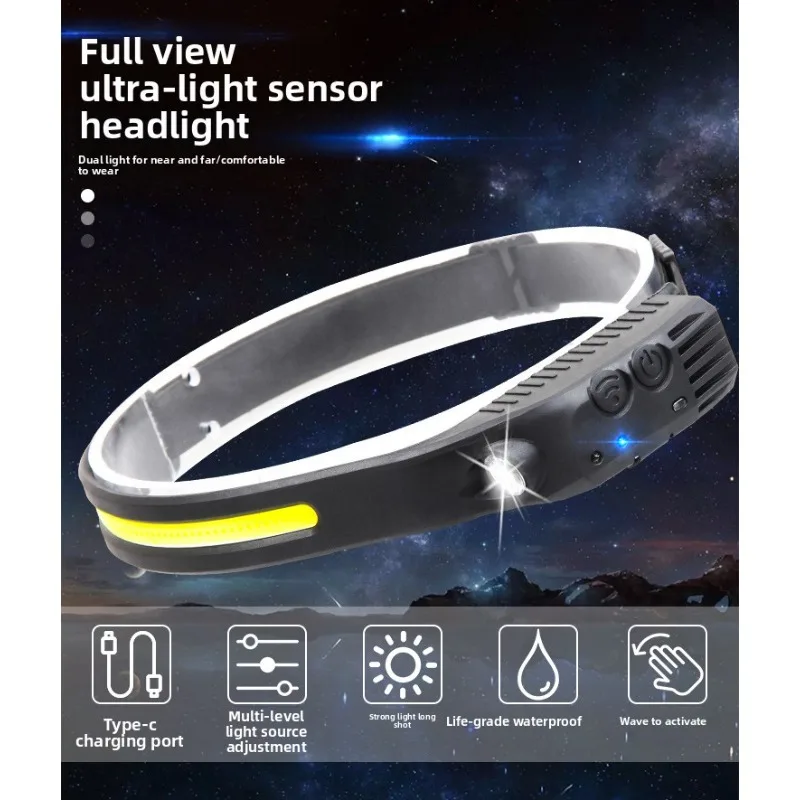 جديد سيليكون الاستشعار كشافات قابلة للشحن LED أحمر أبيض أصفر ضوء في الهواء الطلق تشغيل الصيد ليلة الرياضة المصباح حر اليدين